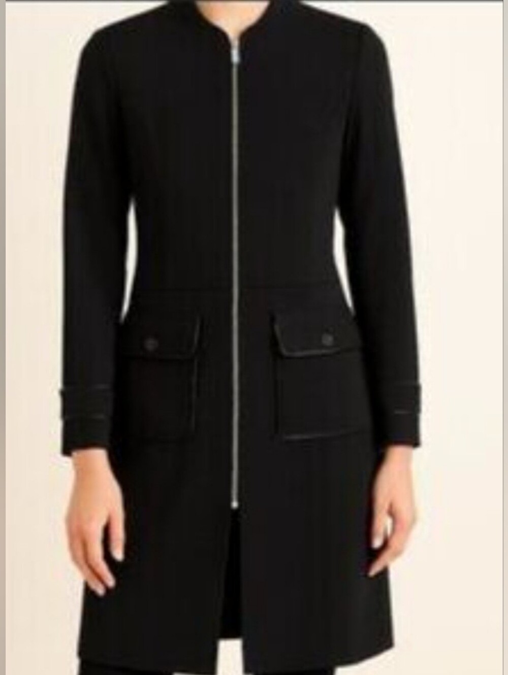 White House Black Market Black Zip-Front Long Trench Coat
